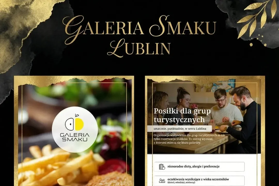 Oferta Galerii Smaku Lublin w czarno-złotej oprawie