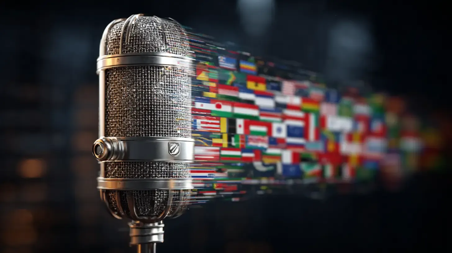 Mikrofon z wieloma flagami
